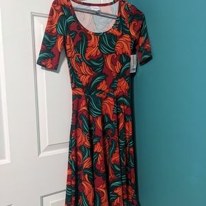 LuLaRoe red, orange and green Nicole style dress size XS women's NWT